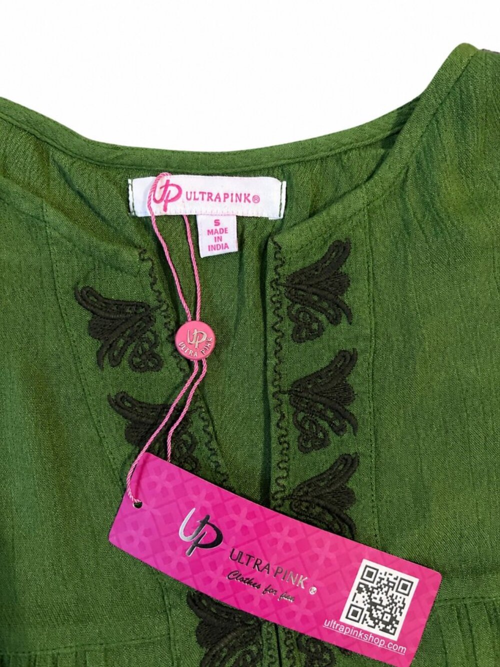 Green Boho Embroidered Blouse Size S NWT Flowy Top - Picture 2 of 3